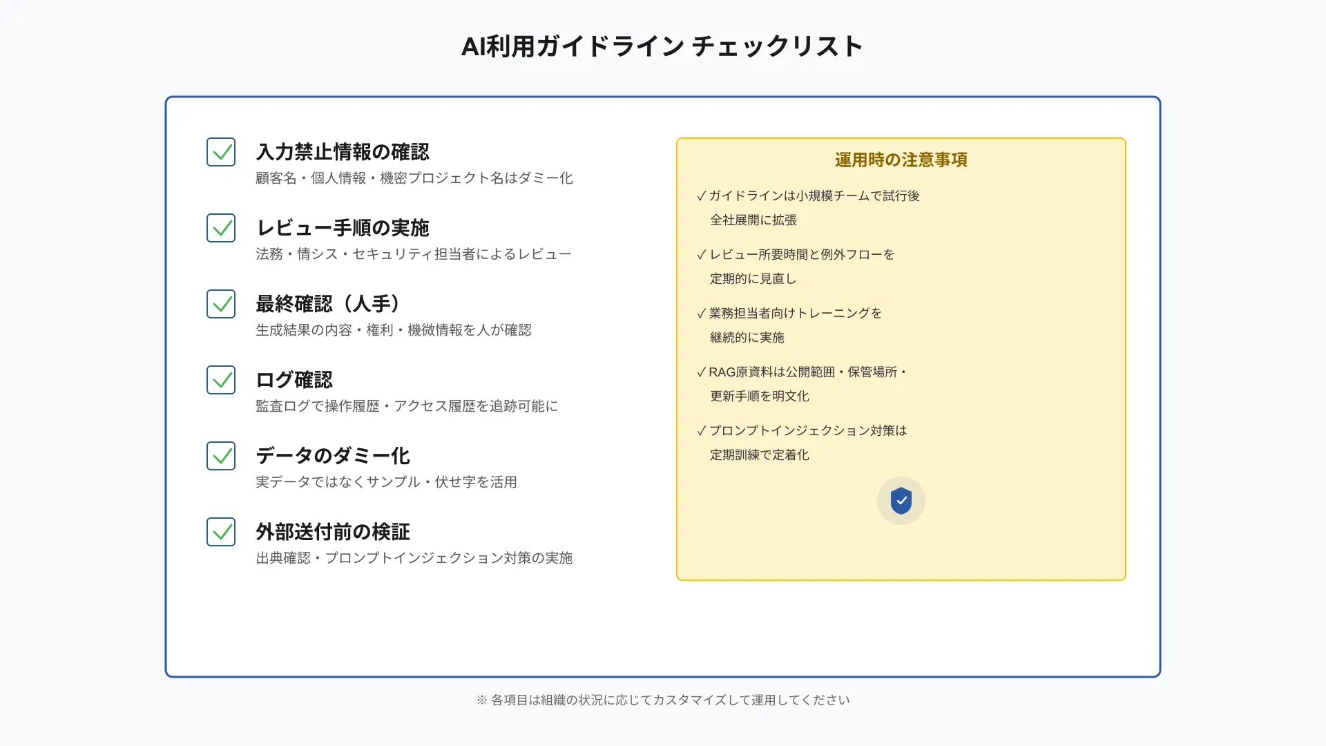 生成AI社内利用ガイドラインの確認項目チェックリスト