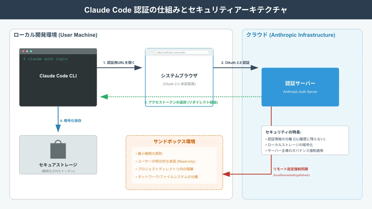 Claude Code CLIとローカルブラウザ・Anthropic認証サーバー間のOAuthトークン交換アーキテクチャ