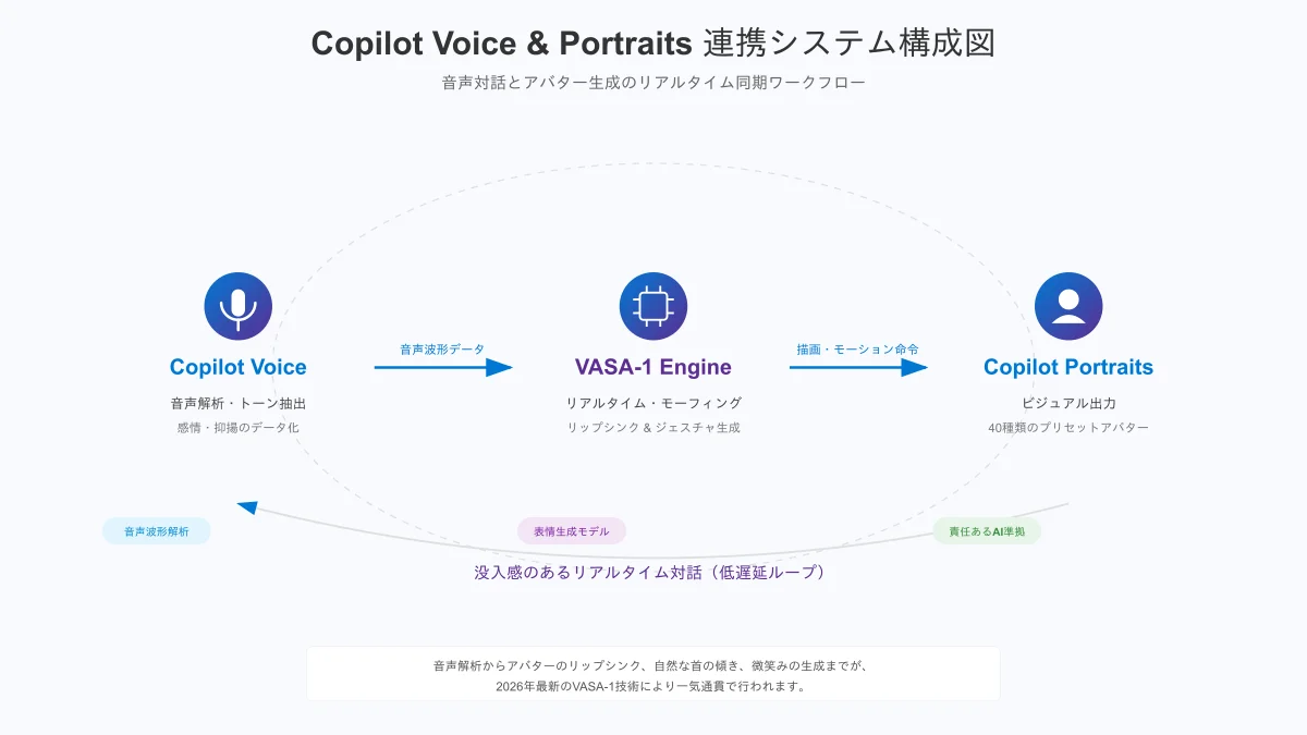 Copilot PortraitsとCopilot Voiceによる音声対話とリップシンク連動のワークフロー